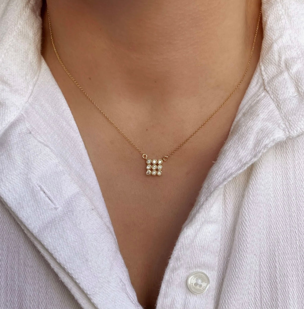 3x3 CZ Cluster 18K Gold Filled Necklace