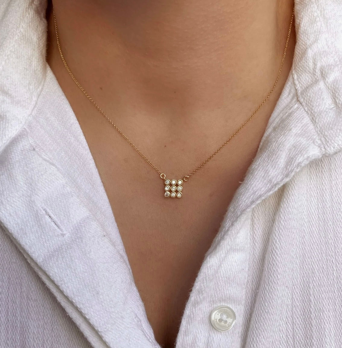 3x3 CZ Cluster 18K Gold Filled Necklace