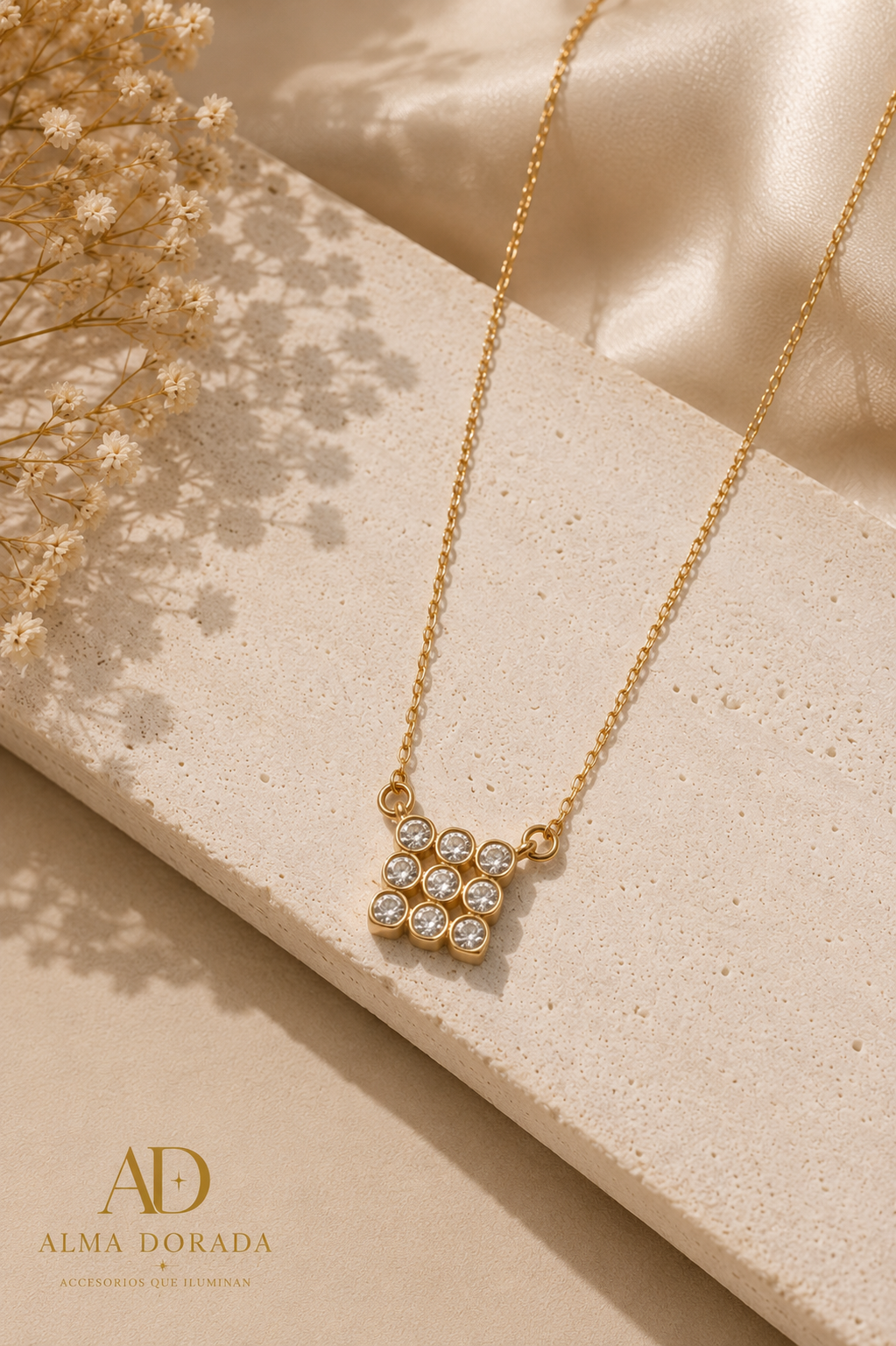 3x3 CZ Cluster 18K Gold Filled Necklace